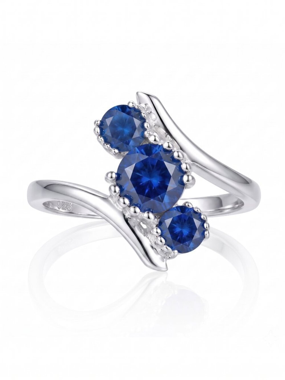Three-stone Blue Sapphire Ring - September Birthstone 925 Sterling Silver